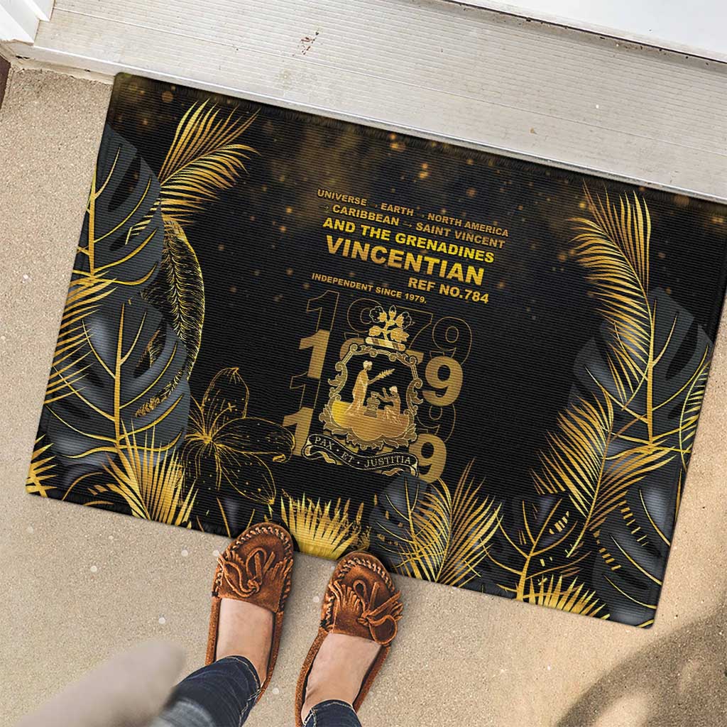 Saint Vincent And The Grenadines 1979 Rubber Doormat Gold Tropical Leaves And Coat Of Arms - Wonder Print Shop
