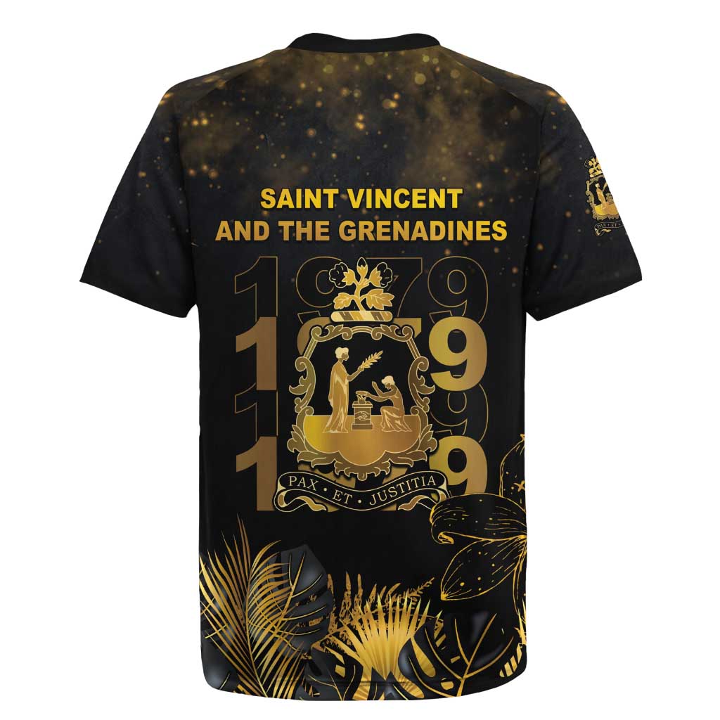 Saint Vincent And The Grenadines 1979 Rugby Jersey Gold Tropical Leaves And Coat Of Arms - Wonder Print Shop