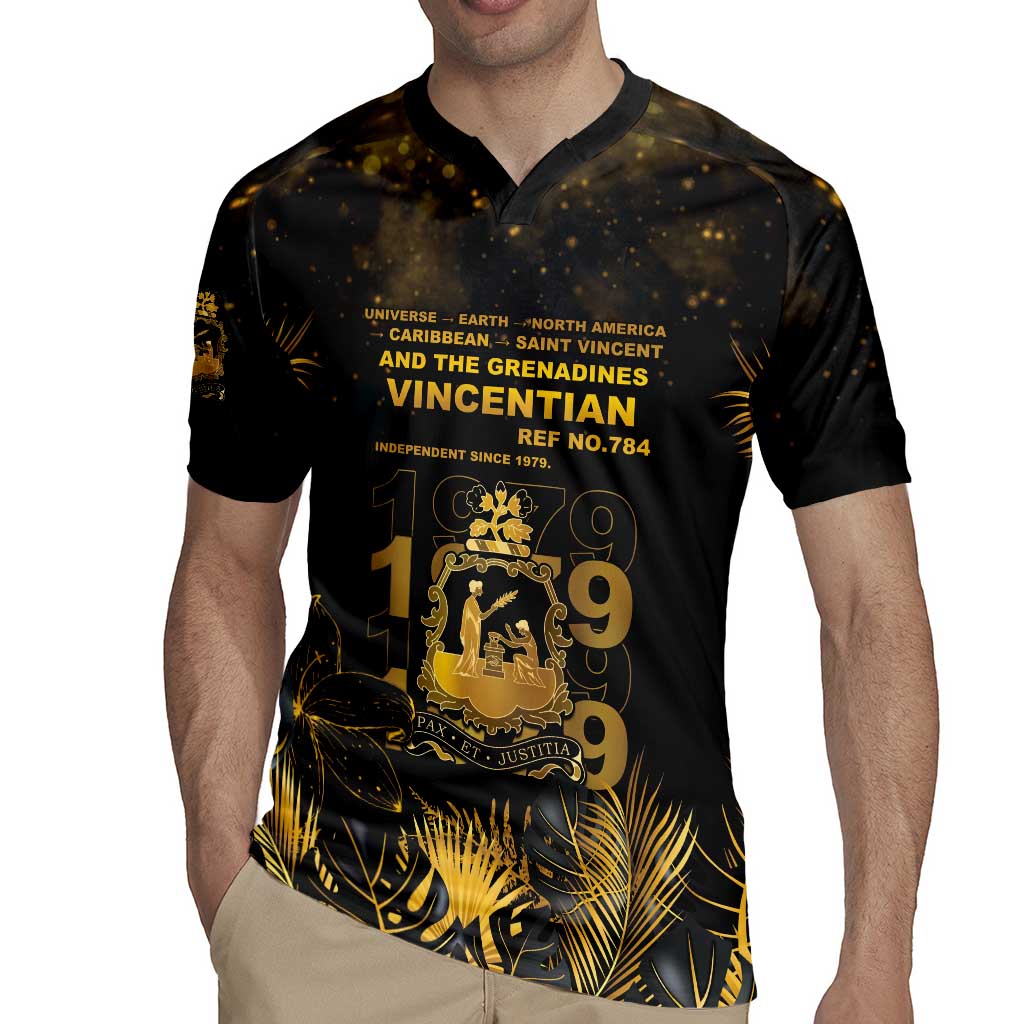 Saint Vincent And The Grenadines 1979 Rugby Jersey Gold Tropical Leaves And Coat Of Arms - Wonder Print Shop