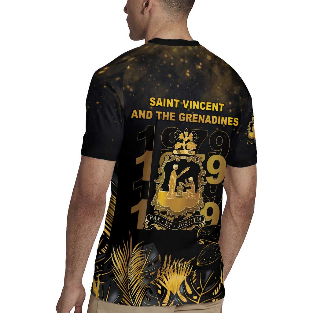 Saint Vincent And The Grenadines 1979 Rugby Jersey Gold Tropical Leaves And Coat Of Arms - Wonder Print Shop