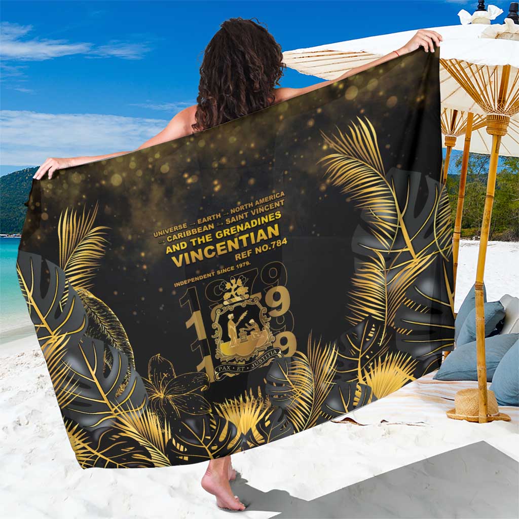 Saint Vincent And The Grenadines 1979 Sarong Gold Tropical Leaves And Coat Of Arms - Wonder Print Shop