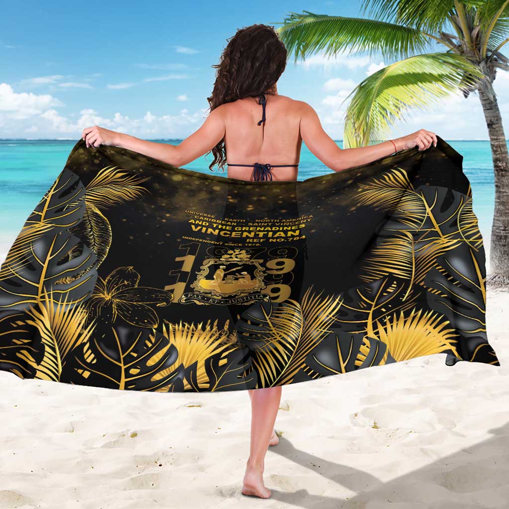 Saint Vincent And The Grenadines 1979 Sarong Gold Tropical Leaves And Coat Of Arms - Wonder Print Shop