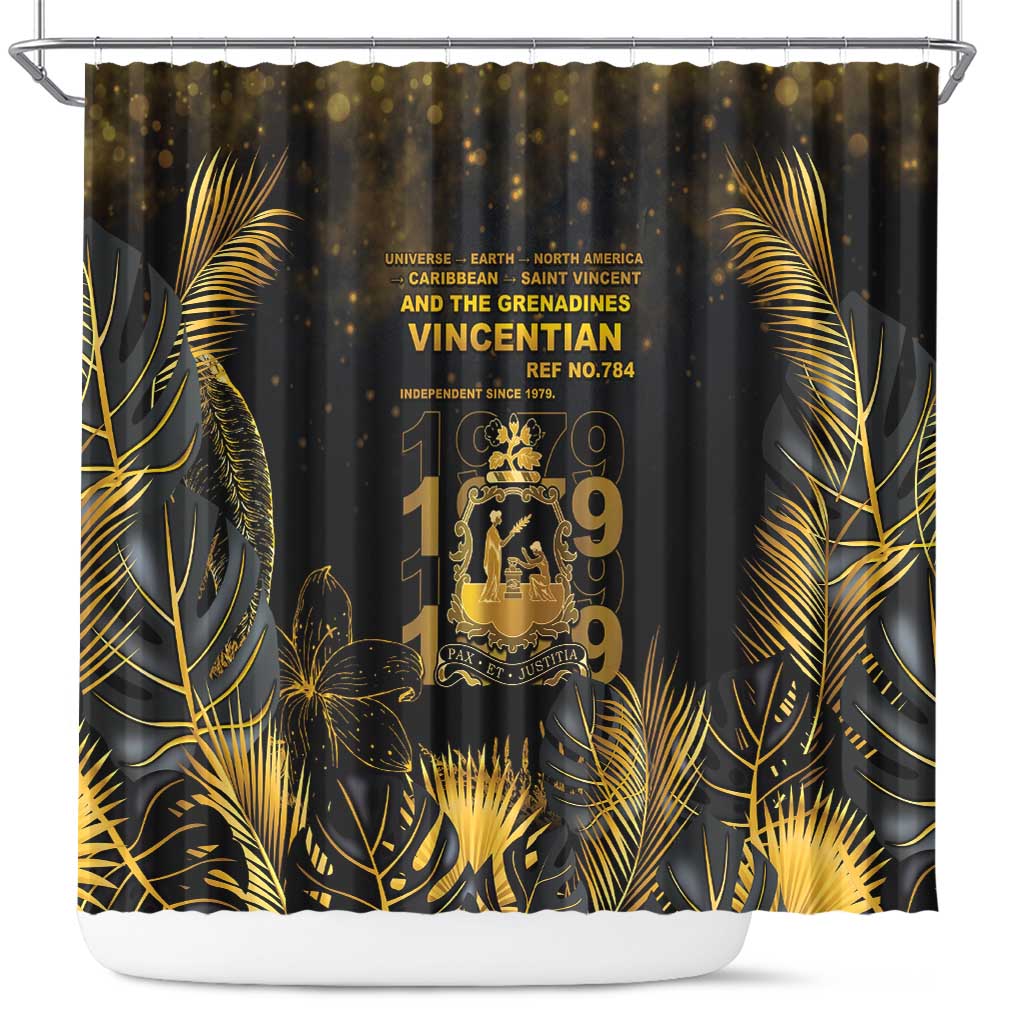 Saint Vincent And The Grenadines 1979 Shower Curtain Gold Tropical Leaves And Coat Of Arms - Wonder Print Shop