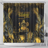 Saint Vincent And The Grenadines 1979 Shower Curtain Gold Tropical Leaves And Coat Of Arms - Wonder Print Shop