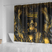 Saint Vincent And The Grenadines 1979 Shower Curtain Gold Tropical Leaves And Coat Of Arms - Wonder Print Shop