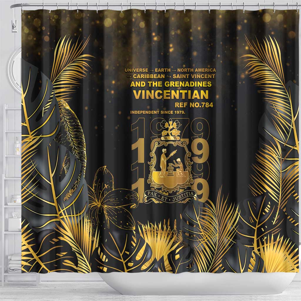 Saint Vincent And The Grenadines 1979 Shower Curtain Gold Tropical Leaves And Coat Of Arms - Wonder Print Shop