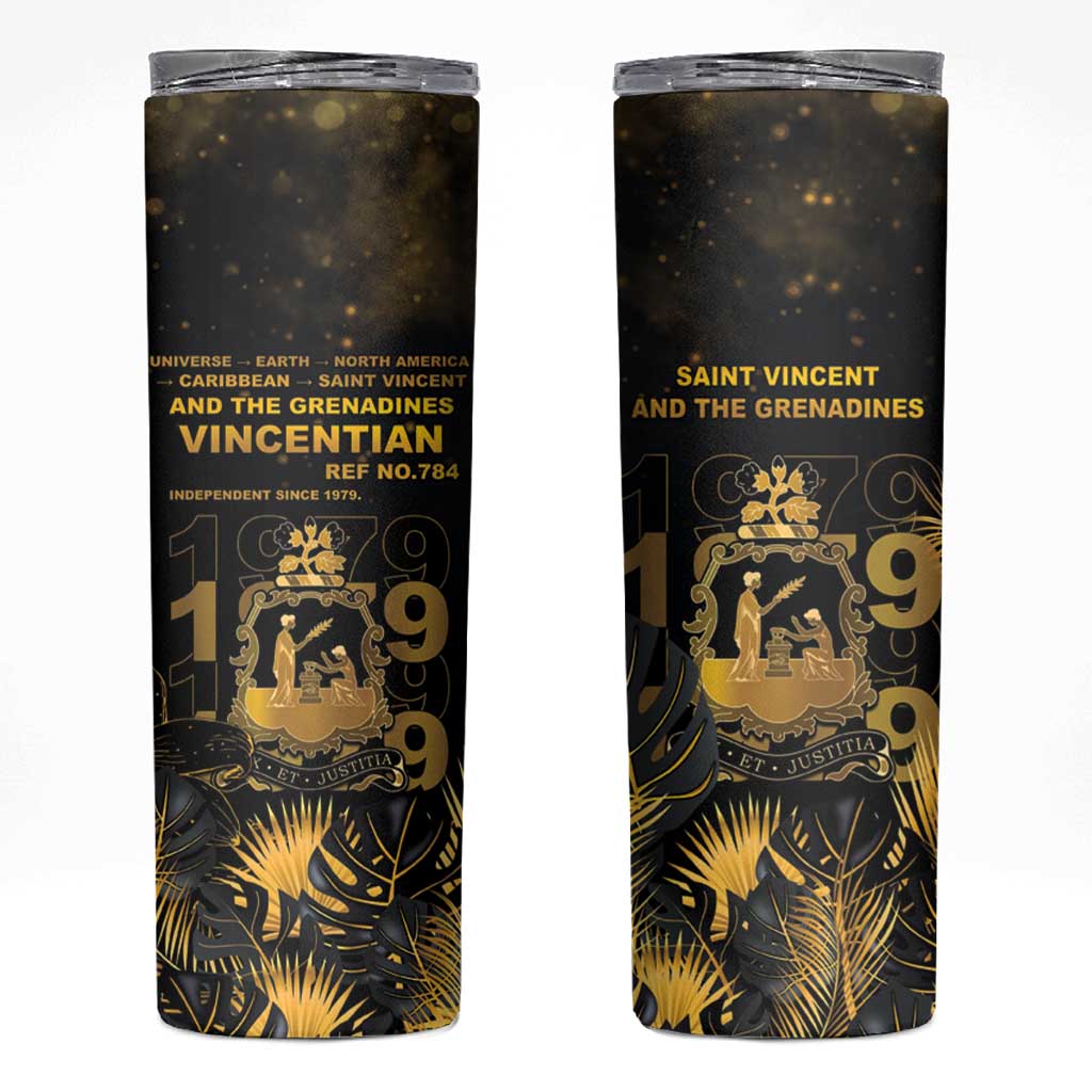 Saint Vincent And The Grenadines 1979 Skinny Tumbler Gold Tropical Leaves And Coat Of Arms - Wonder Print Shop