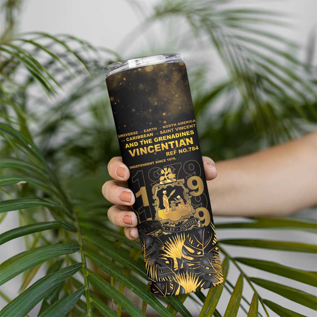 Saint Vincent And The Grenadines 1979 Skinny Tumbler Gold Tropical Leaves And Coat Of Arms - Wonder Print Shop
