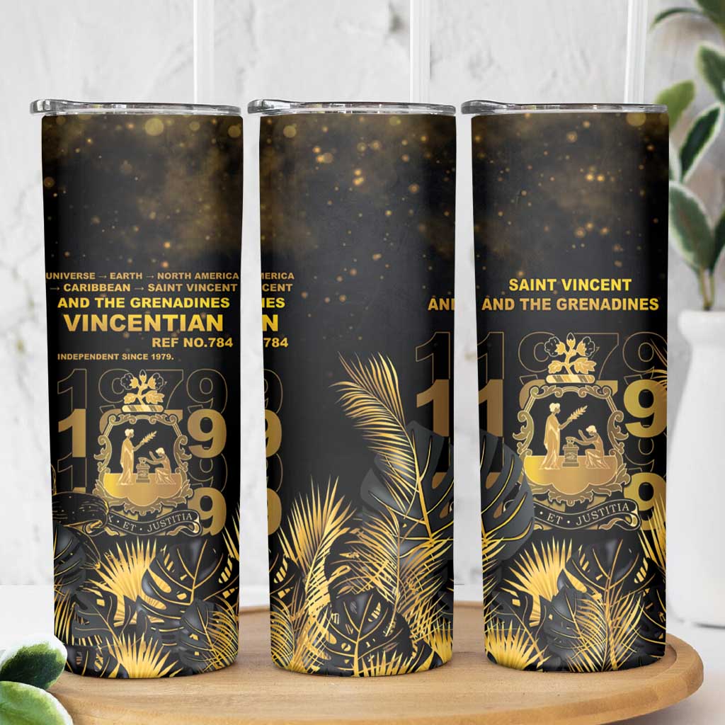 Saint Vincent And The Grenadines 1979 Skinny Tumbler Gold Tropical Leaves And Coat Of Arms - Wonder Print Shop