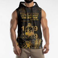 Saint Vincent And The Grenadines 1979 Sleeveless Hoodie Gold Tropical Leaves And Coat Of Arms - Wonder Print Shop