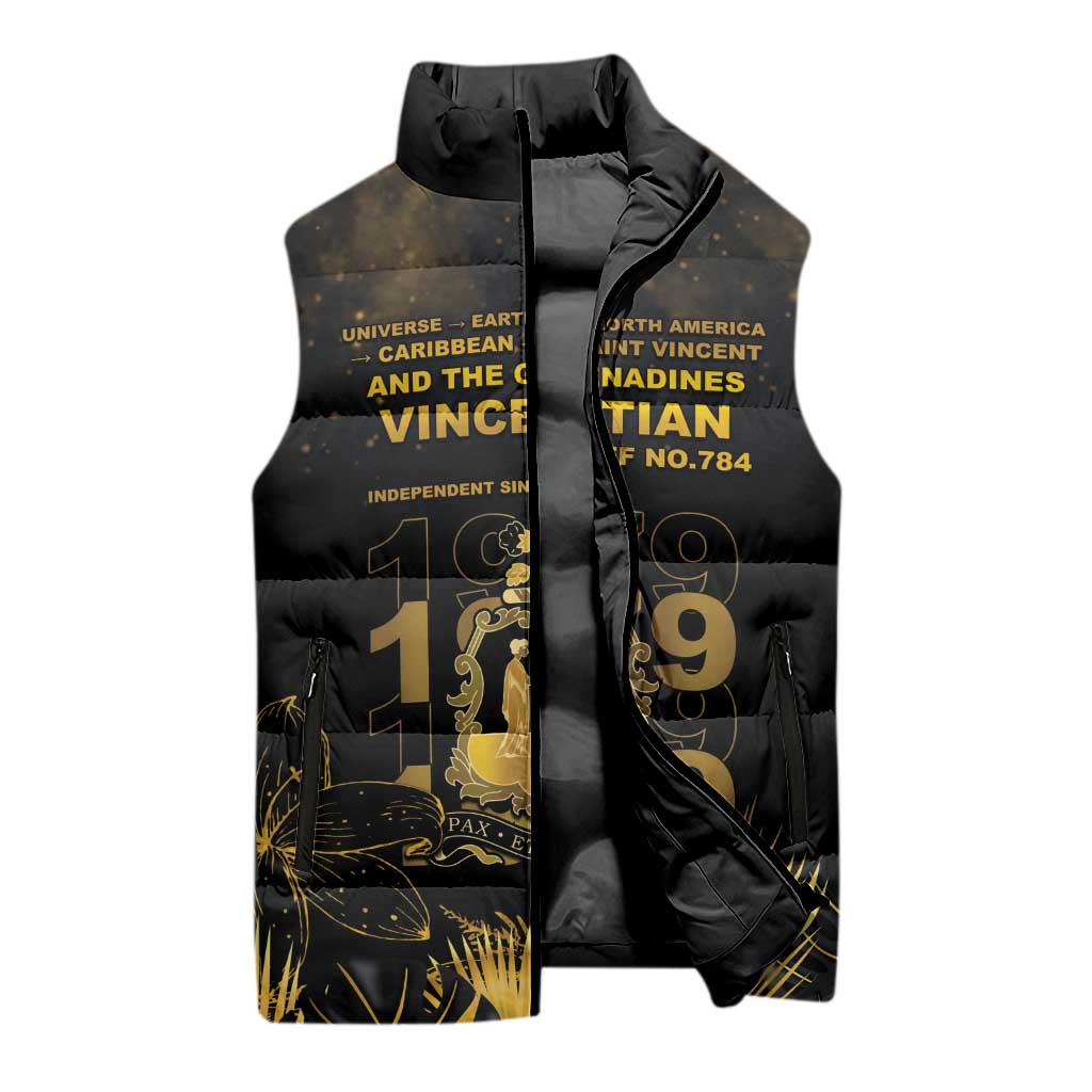 Saint Vincent And The Grenadines 1979 Sleeveless Puffer Jacket Gold Tropical Leaves And Coat Of Arms - Wonder Print Shop