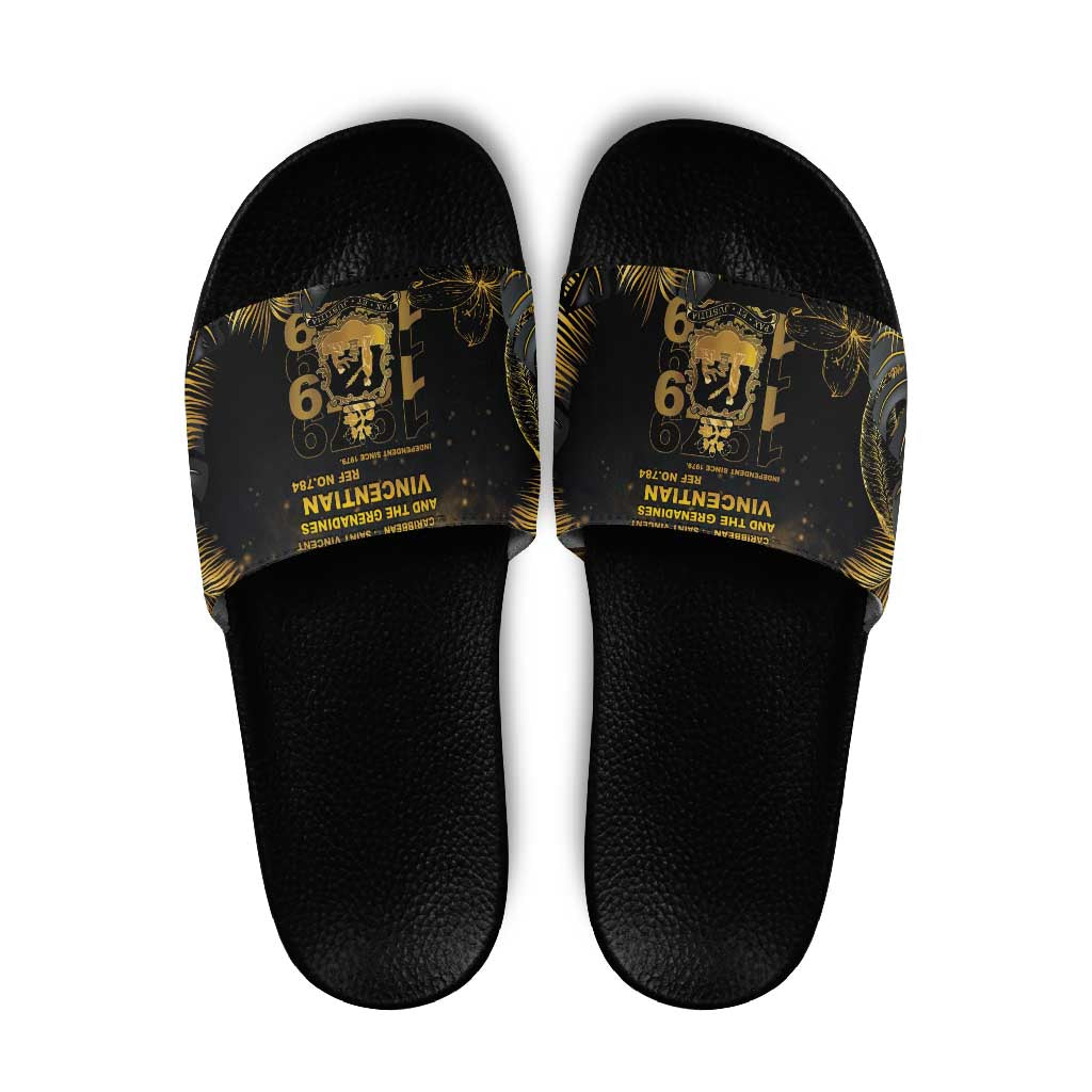 Saint Vincent And The Grenadines 1979 Slide Sandals Gold Tropical Leaves And Coat Of Arms - Wonder Print Shop