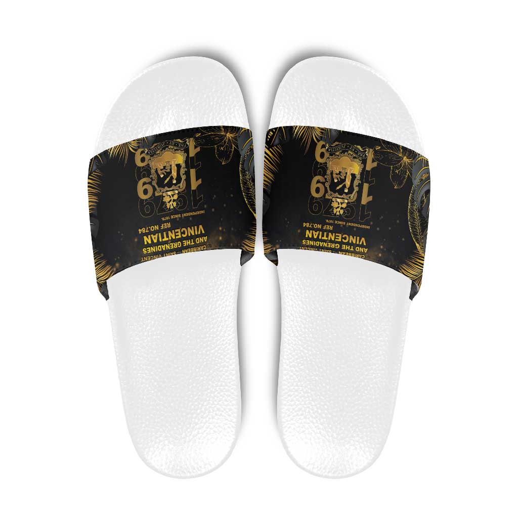 Saint Vincent And The Grenadines 1979 Slide Sandals Gold Tropical Leaves And Coat Of Arms - Wonder Print Shop