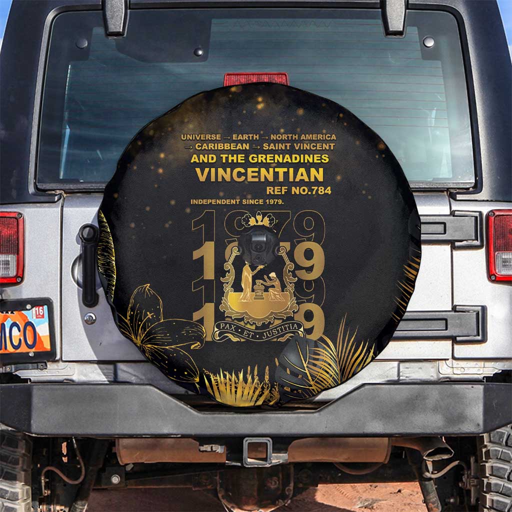 Saint Vincent And The Grenadines 1979 Spare Tire Cover Gold Tropical Leaves And Coat Of Arms - Wonder Print Shop