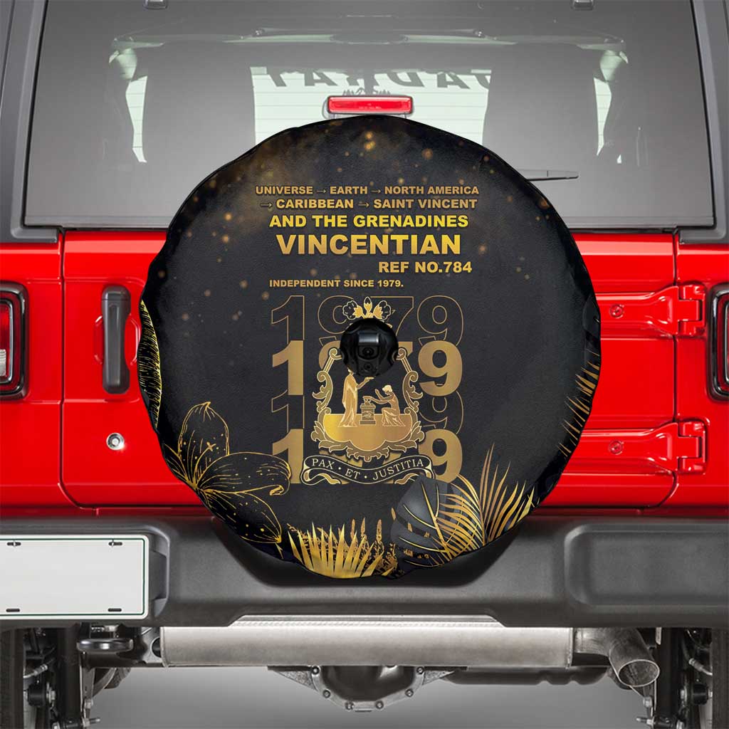 Saint Vincent And The Grenadines 1979 Spare Tire Cover Gold Tropical Leaves And Coat Of Arms - Wonder Print Shop