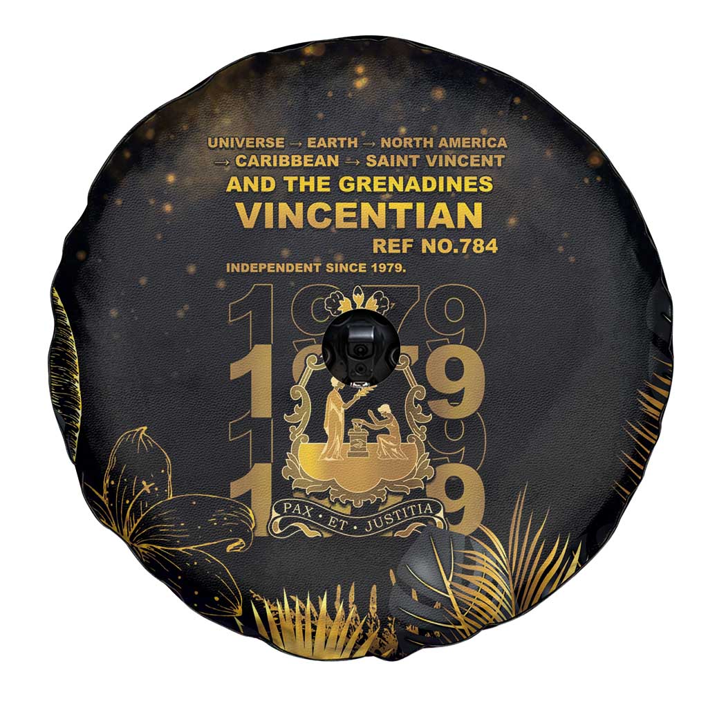 Saint Vincent And The Grenadines 1979 Spare Tire Cover Gold Tropical Leaves And Coat Of Arms - Wonder Print Shop