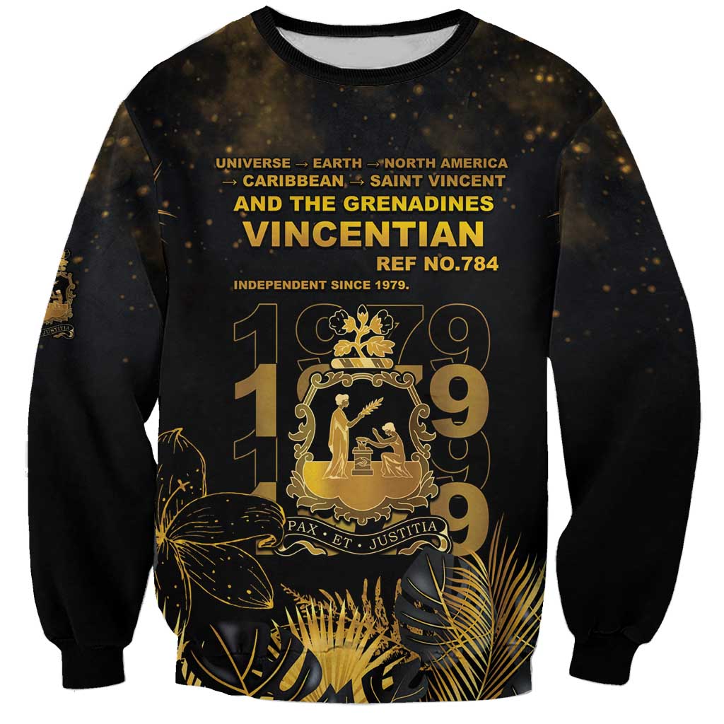 Saint Vincent And The Grenadines 1979 Sweatshirt Gold Tropical Leaves And Coat Of Arms - Wonder Print Shop