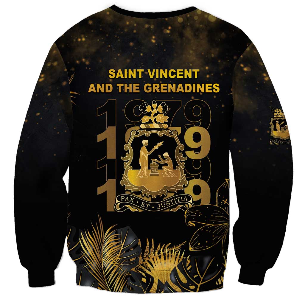 Saint Vincent And The Grenadines 1979 Sweatshirt Gold Tropical Leaves And Coat Of Arms - Wonder Print Shop