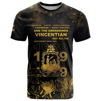 Saint Vincent And The Grenadines 1979 T Shirt Gold Tropical Leaves And Coat Of Arms - Wonder Print Shop