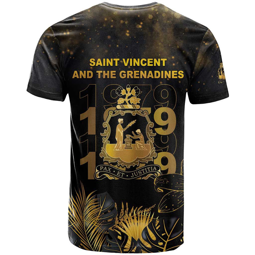 Saint Vincent And The Grenadines 1979 T Shirt Gold Tropical Leaves And Coat Of Arms - Wonder Print Shop