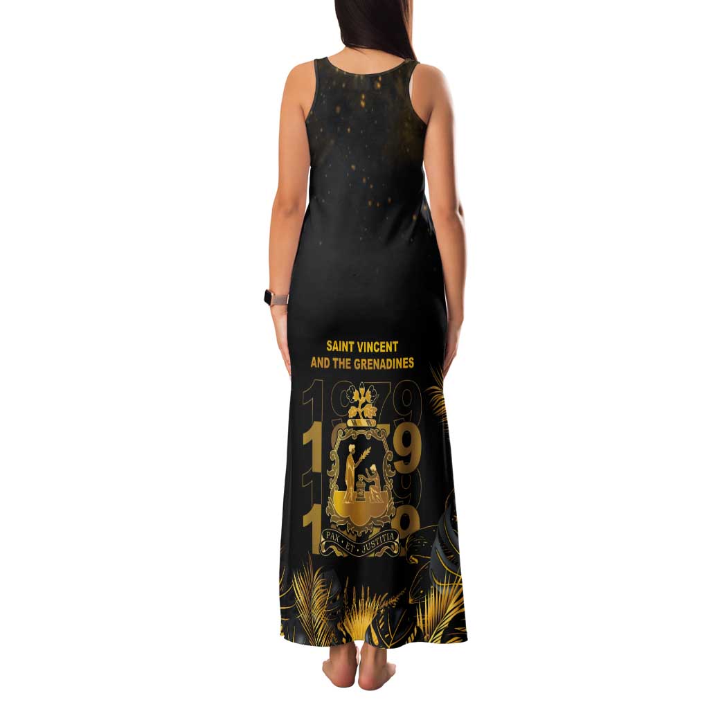 Saint Vincent And The Grenadines 1979 Tank Maxi Dress Gold Tropical Leaves And Coat Of Arms - Wonder Print Shop