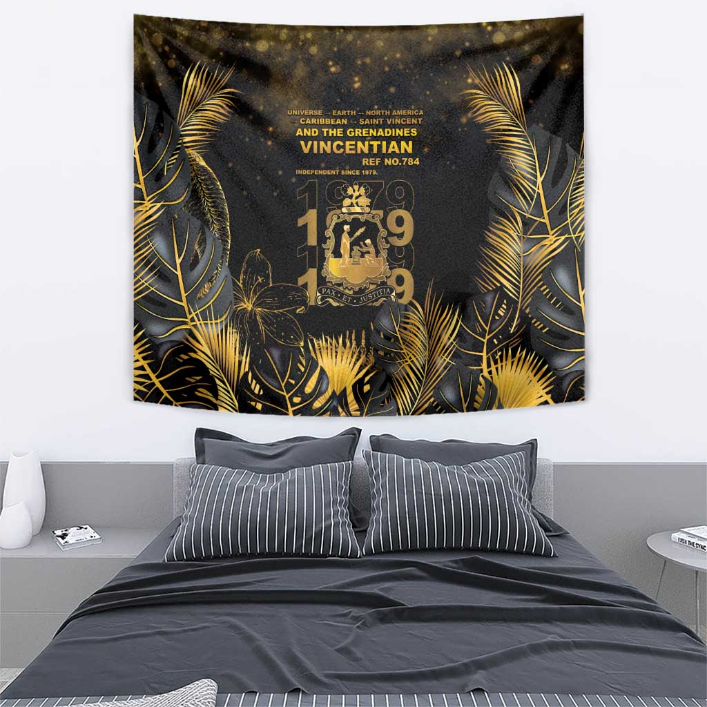 Saint Vincent And The Grenadines 1979 Tapestry Gold Tropical Leaves And Coat Of Arms - Wonder Print Shop