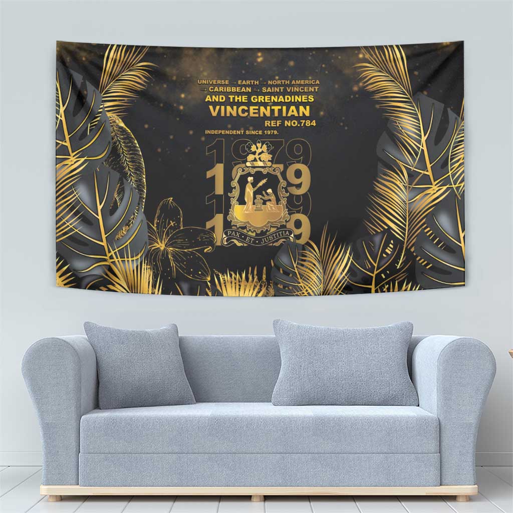 Saint Vincent And The Grenadines 1979 Tapestry Gold Tropical Leaves And Coat Of Arms - Wonder Print Shop