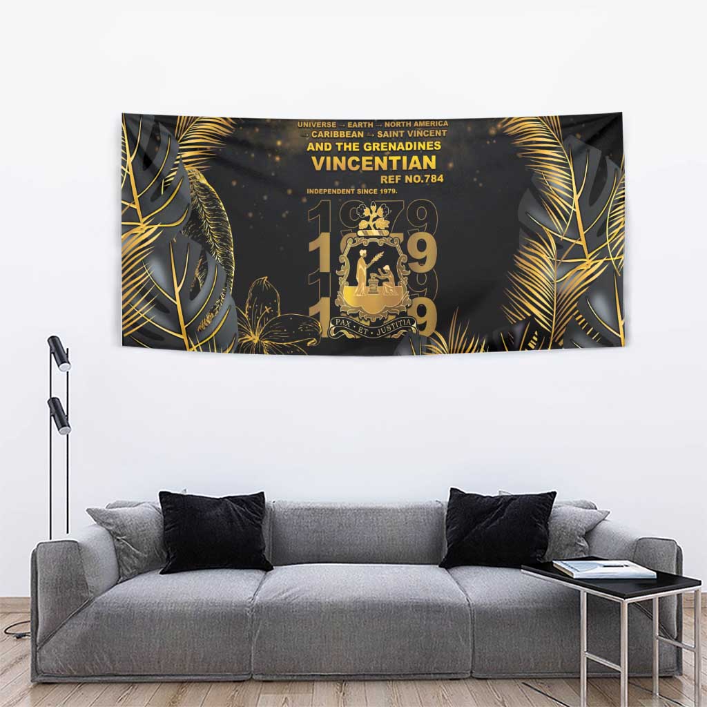 Saint Vincent And The Grenadines 1979 Tapestry Gold Tropical Leaves And Coat Of Arms - Wonder Print Shop