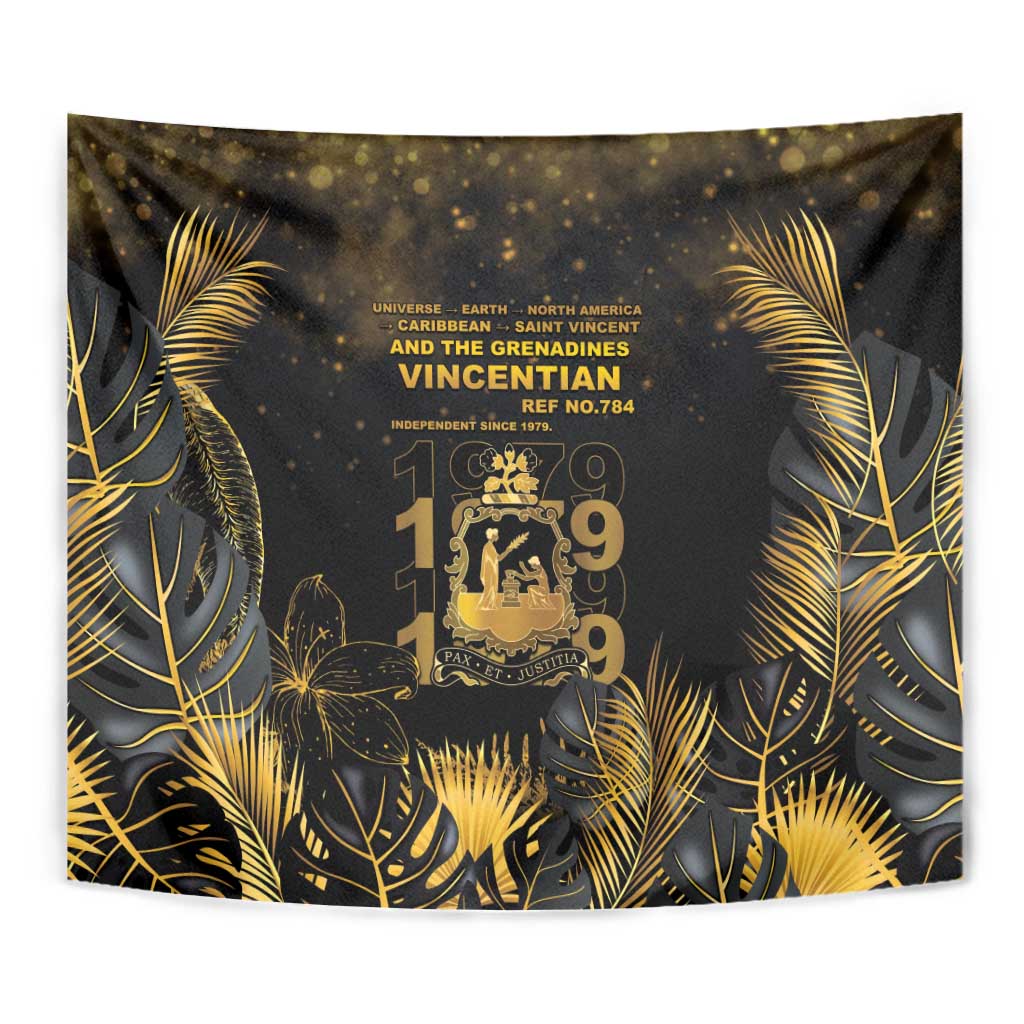 Saint Vincent And The Grenadines 1979 Tapestry Gold Tropical Leaves And Coat Of Arms - Wonder Print Shop