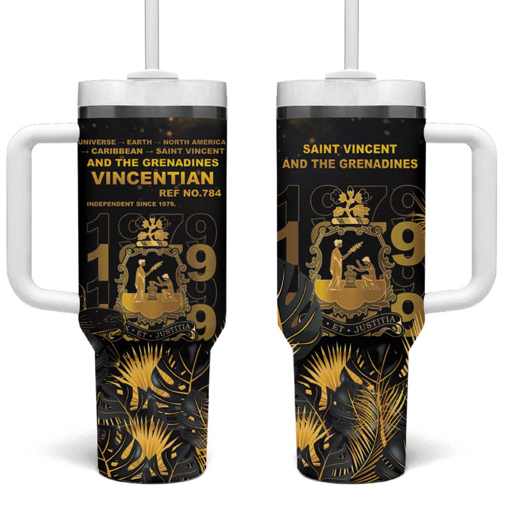Saint Vincent And The Grenadines 1979 Tumbler With Handle Gold Tropical Leaves And Coat Of Arms - Wonder Print Shop