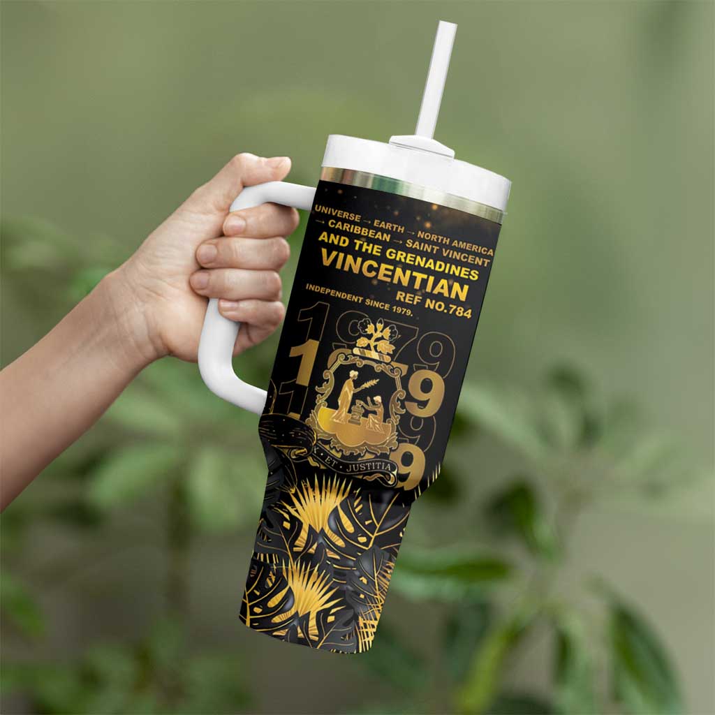 Saint Vincent And The Grenadines 1979 Tumbler With Handle Gold Tropical Leaves And Coat Of Arms - Wonder Print Shop
