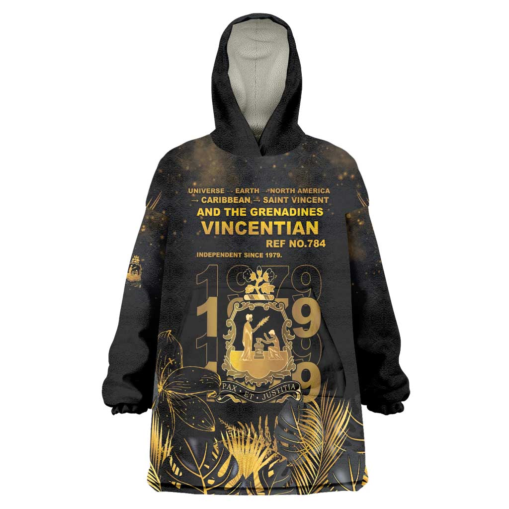 Saint Vincent And The Grenadines 1979 Wearable Blanket Hoodie Gold Tropical Leaves And Coat Of Arms - Wonder Print Shop