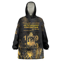 Saint Vincent And The Grenadines 1979 Wearable Blanket Hoodie Gold Tropical Leaves And Coat Of Arms - Wonder Print Shop
