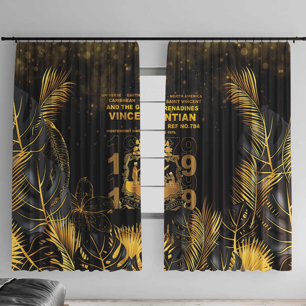 Saint Vincent And The Grenadines 1979 Window Curtain Gold Tropical Leaves And Coat Of Arms - Wonder Print Shop
