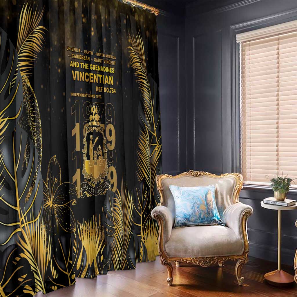 Saint Vincent And The Grenadines 1979 Window Curtain Gold Tropical Leaves And Coat Of Arms - Wonder Print Shop
