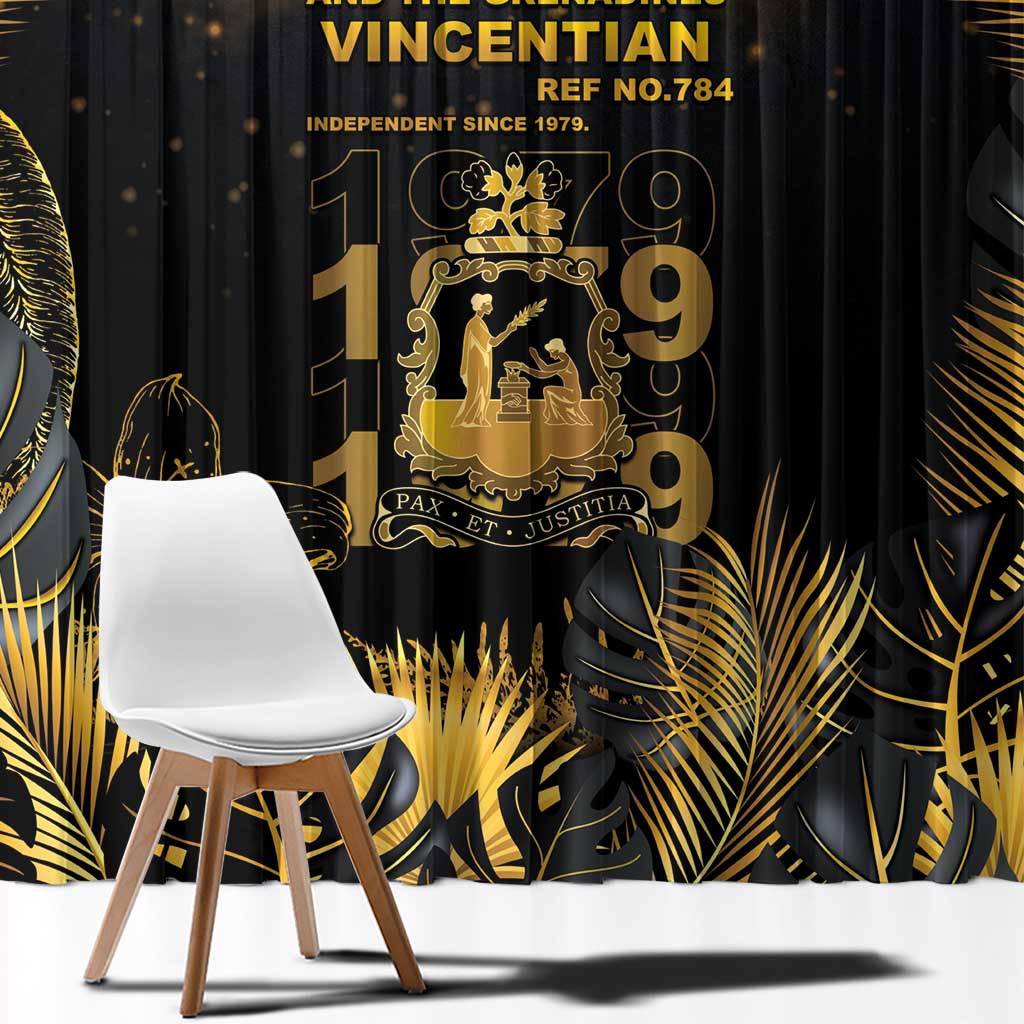 Saint Vincent And The Grenadines 1979 Window Curtain Gold Tropical Leaves And Coat Of Arms - Wonder Print Shop