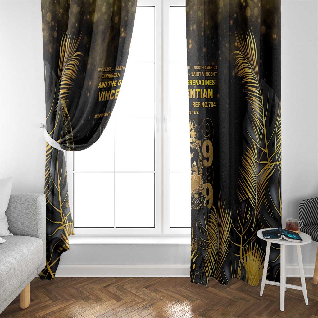 Saint Vincent And The Grenadines 1979 Window Curtain Gold Tropical Leaves And Coat Of Arms - Wonder Print Shop