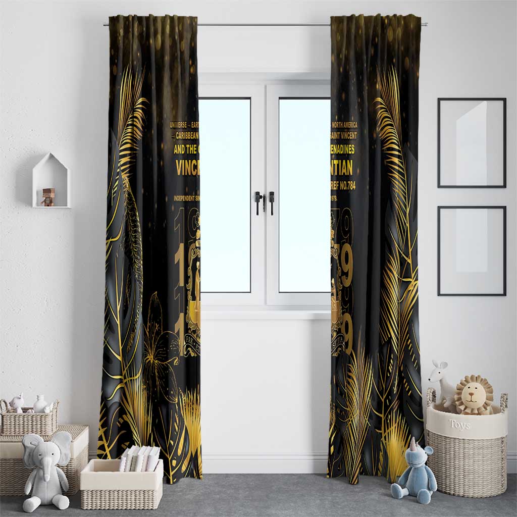 Saint Vincent And The Grenadines 1979 Window Curtain Gold Tropical Leaves And Coat Of Arms - Wonder Print Shop