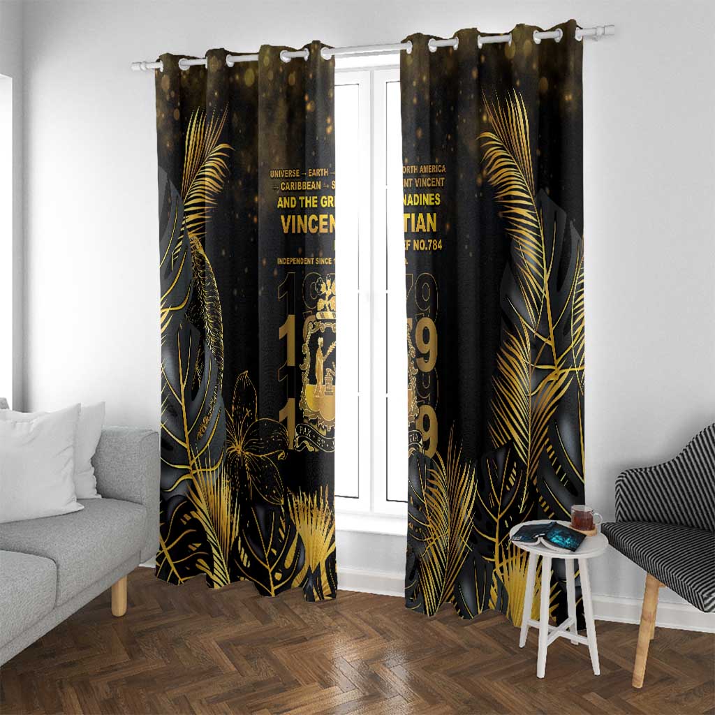 Saint Vincent And The Grenadines 1979 Window Curtain Gold Tropical Leaves And Coat Of Arms - Wonder Print Shop