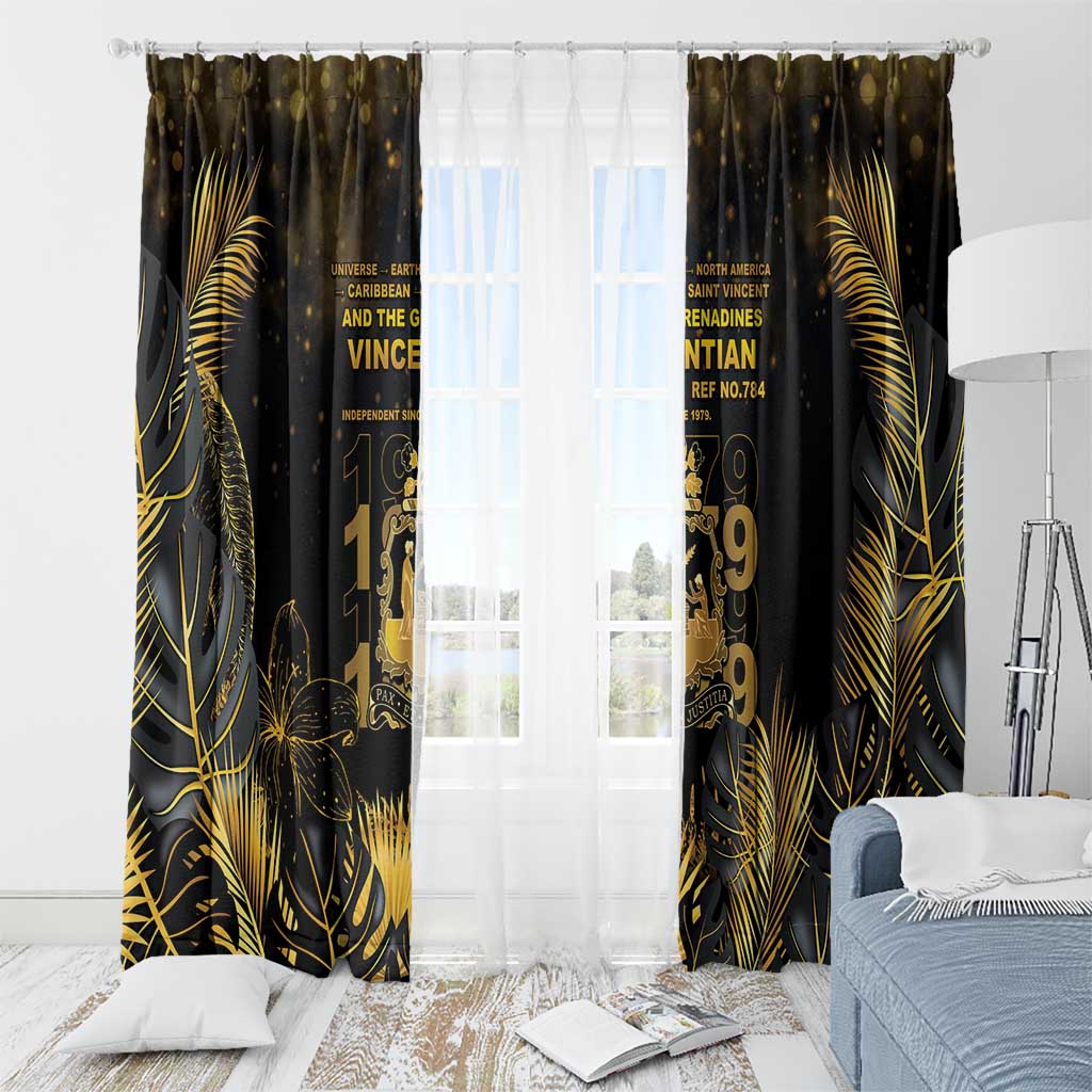 Saint Vincent And The Grenadines 1979 Window Curtain Gold Tropical Leaves And Coat Of Arms - Wonder Print Shop