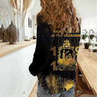 Saint Vincent And The Grenadines 1979 Women Casual Shirt Gold Tropical Leaves And Coat Of Arms - Wonder Print Shop