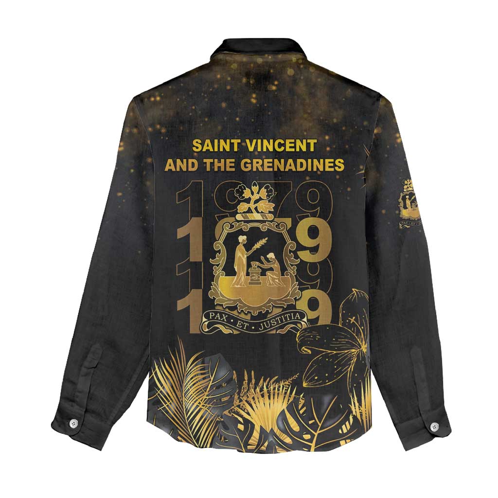 Saint Vincent And The Grenadines 1979 Women Casual Shirt Gold Tropical Leaves And Coat Of Arms - Wonder Print Shop