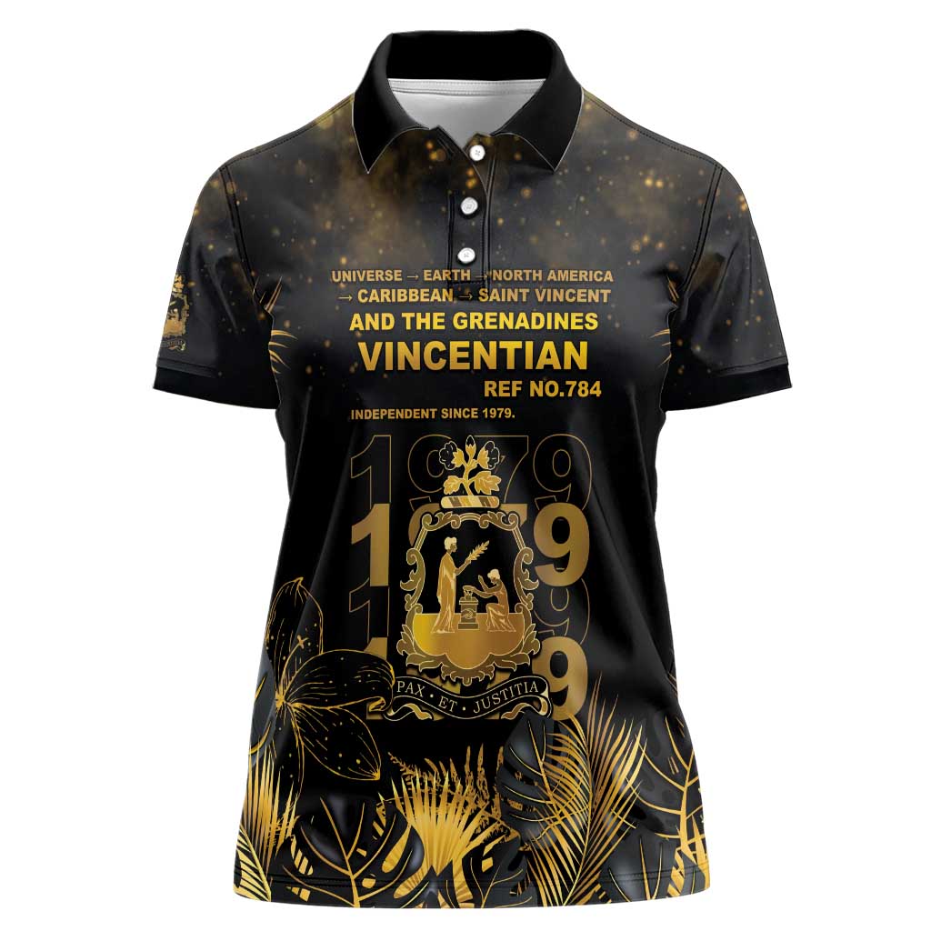 Saint Vincent And The Grenadines 1979 Women Polo Shirt Gold Tropical Leaves And Coat Of Arms - Wonder Print Shop