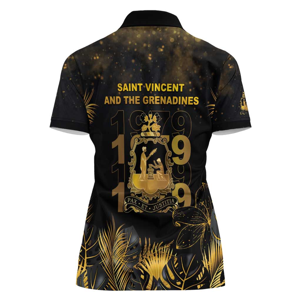 Saint Vincent And The Grenadines 1979 Women Polo Shirt Gold Tropical Leaves And Coat Of Arms - Wonder Print Shop