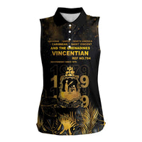 Saint Vincent And The Grenadines 1979 Women Sleeveless Polo Shirt Gold Tropical Leaves And Coat Of Arms - Wonder Print Shop
