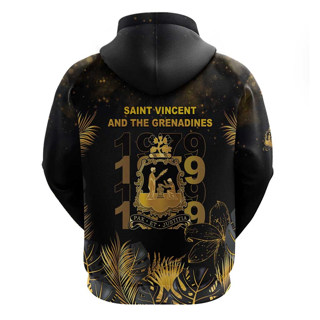 Saint Vincent And The Grenadines 1979 Zip Hoodie Gold Tropical Leaves And Coat Of Arms - Wonder Print Shop