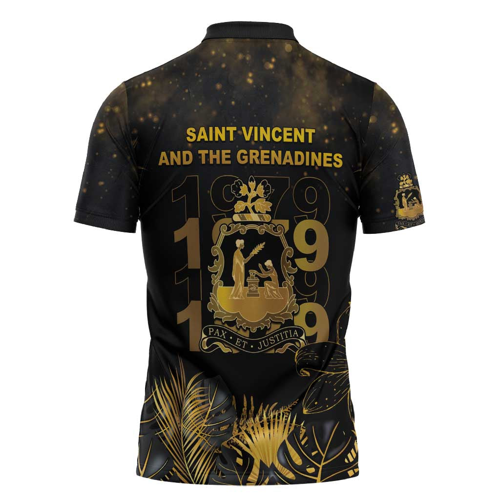 Saint Vincent And The Grenadines 1979 Zipper Polo Shirt Gold Tropical Leaves And Coat Of Arms - Wonder Print Shop