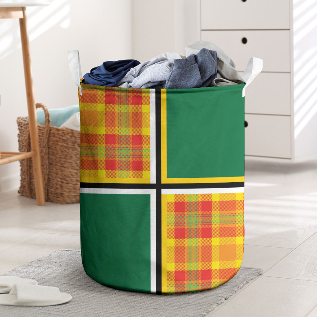 Dominica Creole Day Laundry Basket Coat Of Arms Madras Plaid Pattern