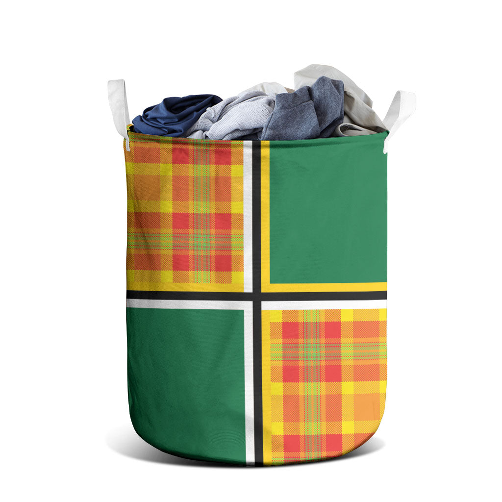 Dominica Creole Day Laundry Basket Coat Of Arms Madras Plaid Pattern