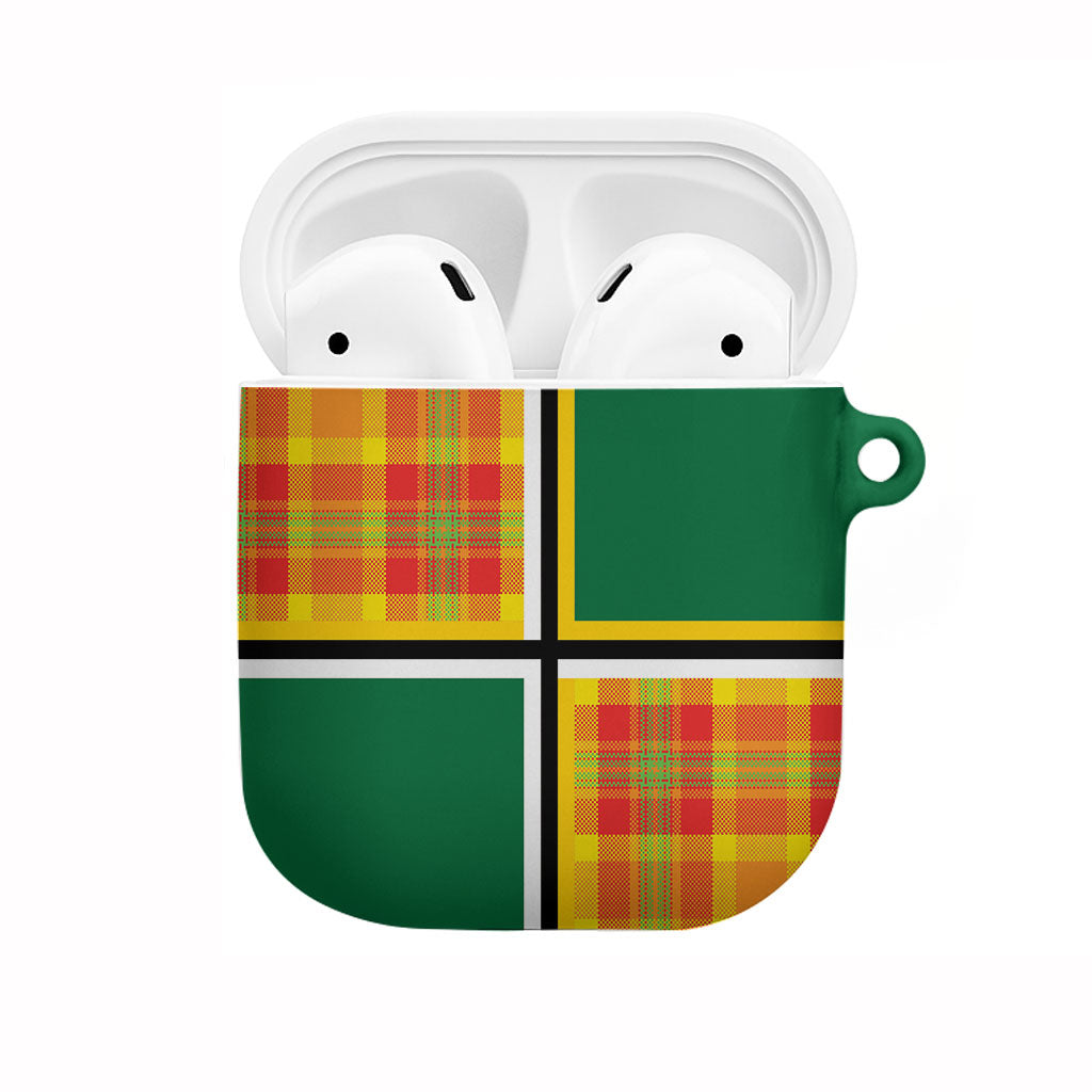 Dominica Creole Day AirPods Case Coat Of Arms Madras Plaid Pattern